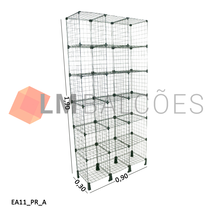 Estante Aramada Preta - 0,90 x 1,90 x 0,30m 1