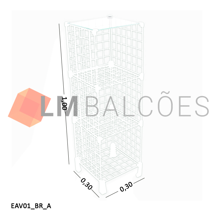 Balcão Aramado Branco Com Tampo de Vidro Temperado - 0,30 x 1,00 x 0,30m 1
