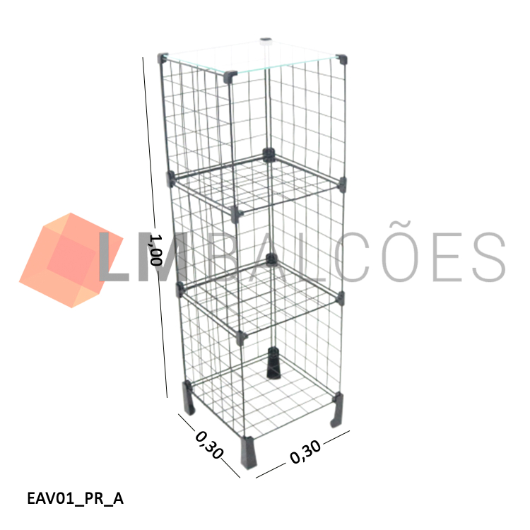 Balcão Aramado Com Tampo de vidro - 0,30 x 1,00 x 0,30m 1