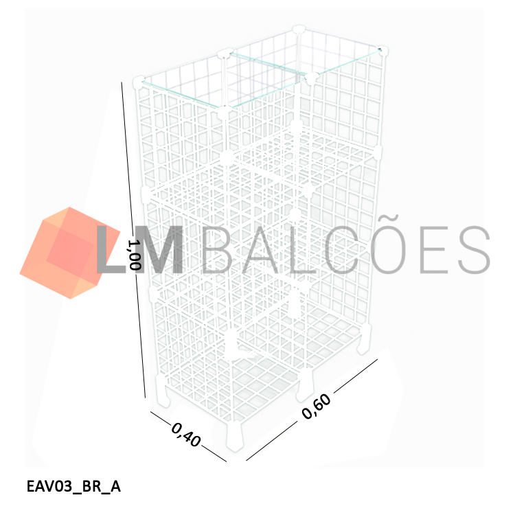 Balcão Aramado Branco Com Tampo de Vidro Temperado - 0,60 x 1,00 x 0,40m 1