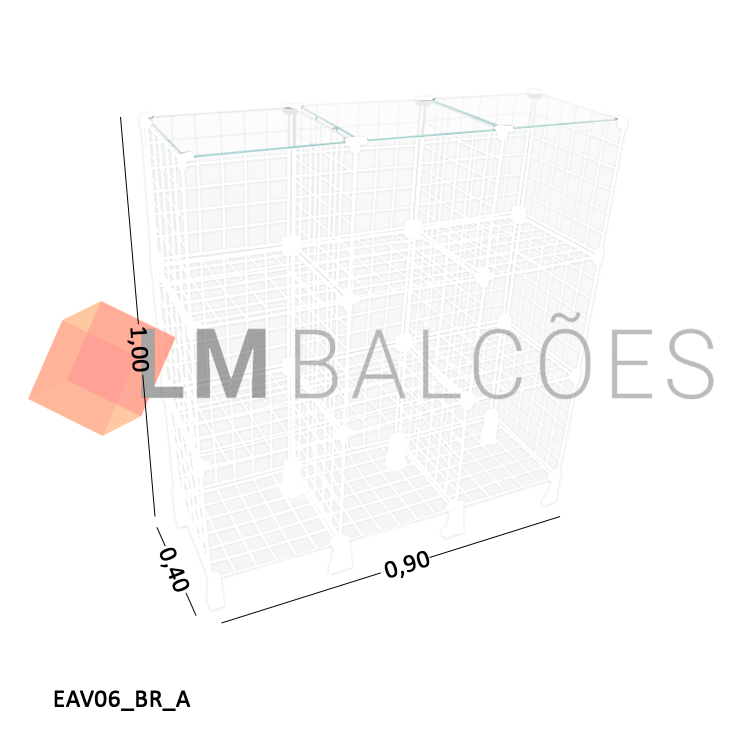 Balcão Aramado Branco Com Tampo de Vidro Temperado - 0,90 X 1,00 X 0,40m 1