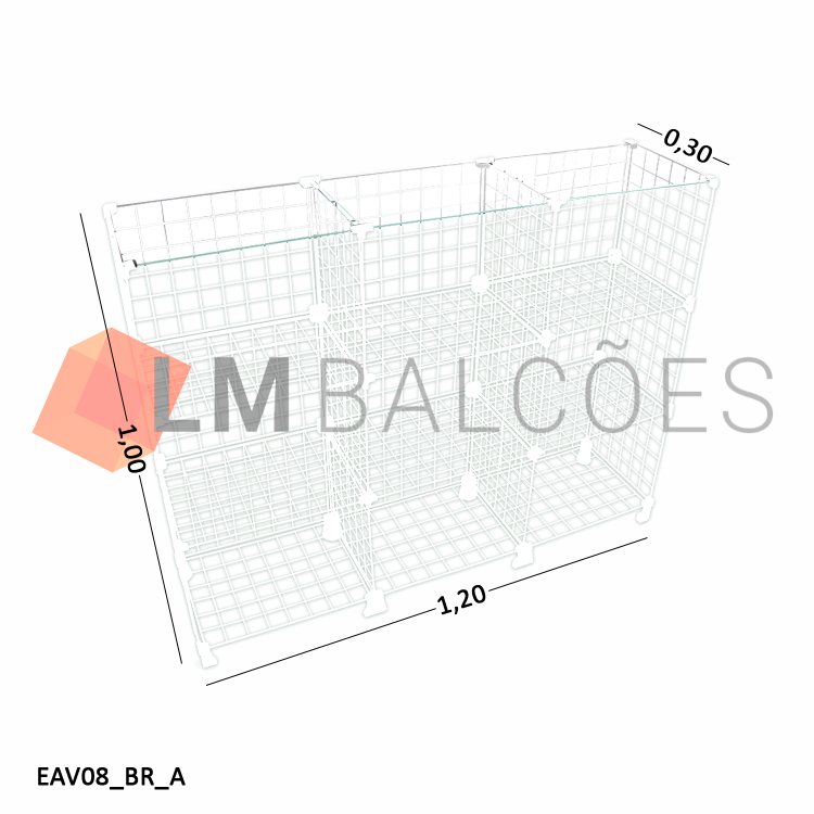 Balcão Aramado Branco MOD 40 Com Tampo de Vidro Temperado - 1,20 X 1,00 X 0,30m 1
