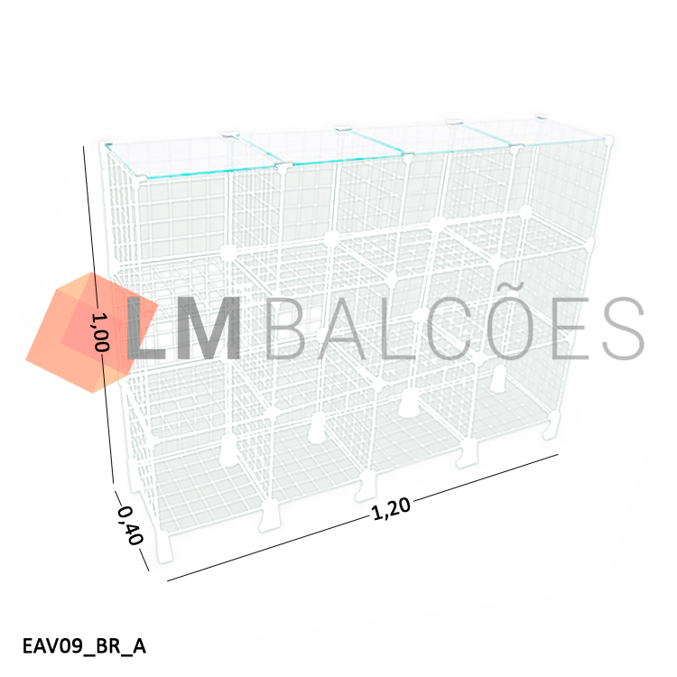 Balcão Aramado Branco Com Tampo de Vidro Temperado - 1,20 x 1,00 x 0,40m 1