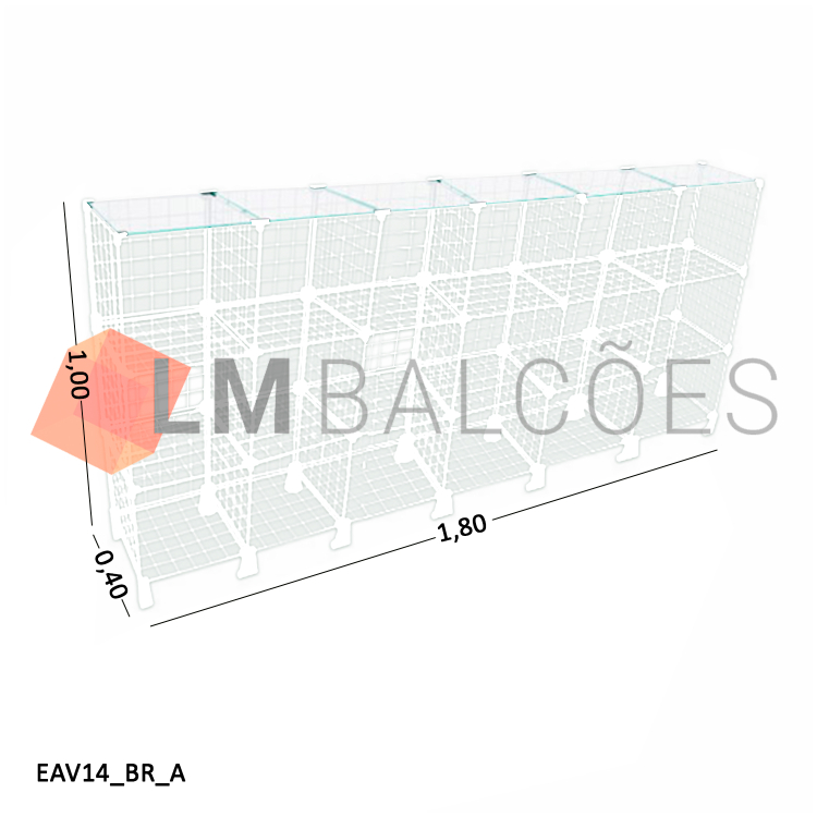 Balcão Aramado Branco Com Tampo de Vidro Temperado - 1,80 x 1,00 x 0,40m 1