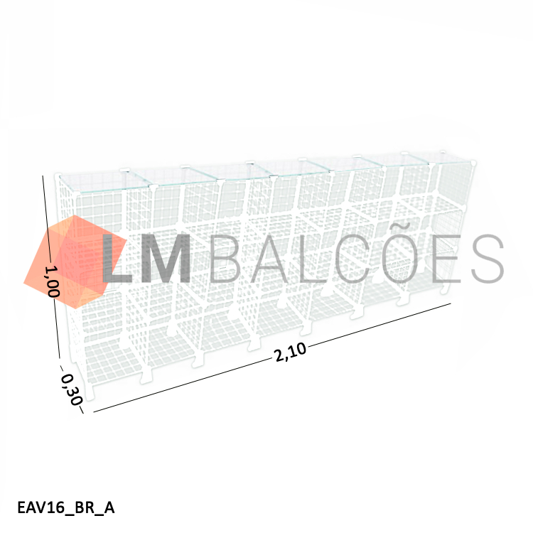 Balcão Aramado Branco Com Tampo de Vidro Temperado - 2,10 X 1,00 X 0,30m 1