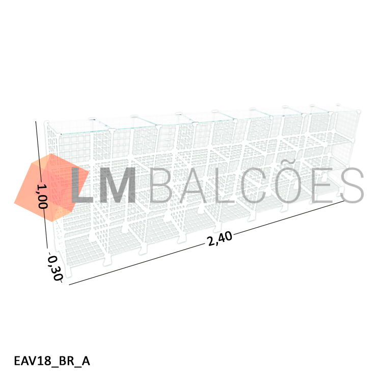 Balcão Aramado Branco Com Tampo de Vidro Temperado - 2,40 x 1,00 x 0,30m 1