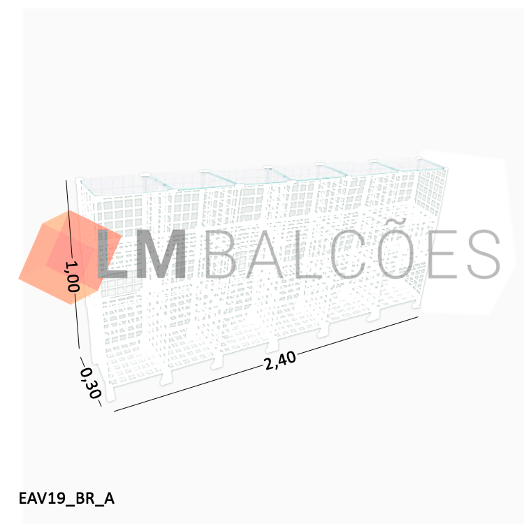 Balcão Aramado Branco MOD 40 Com Tampo de Vidro Temperado - 2,40 x 1,00 x 0,30m 1