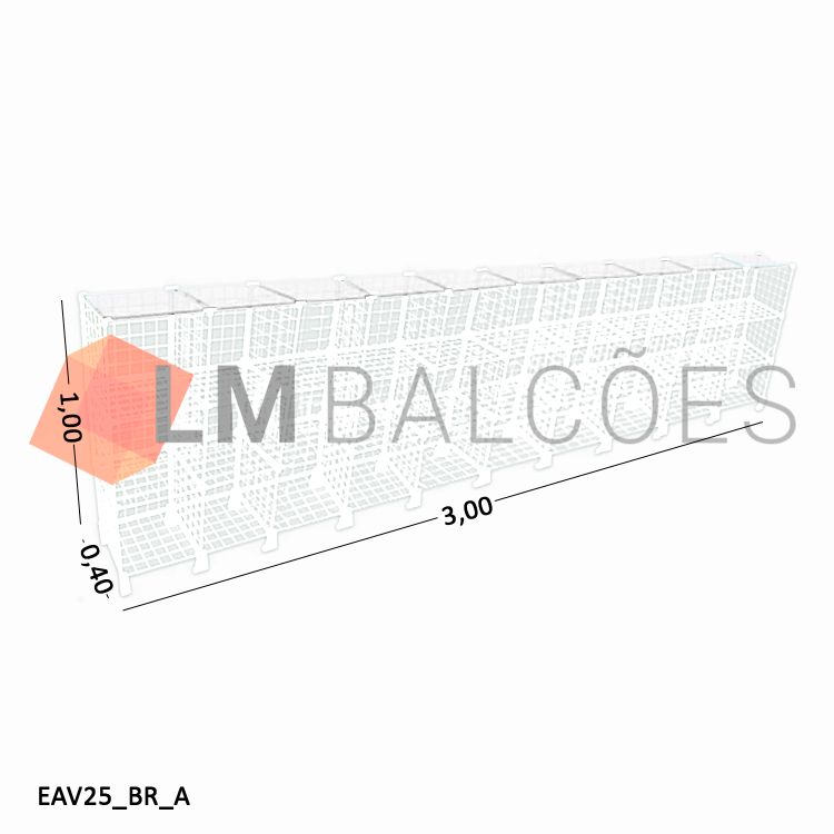 Balcão Aramado Branco Com Tampo de Vidro Temperado - 3,00 x 1,00 x 0,40m 1
