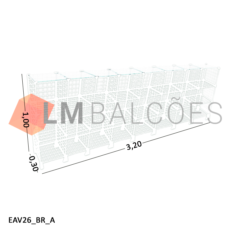Balcão Aramado Branco MOD 40 Com Tampo de Vidro Temperado - 3,20 X 1,00 X 0,30m 1