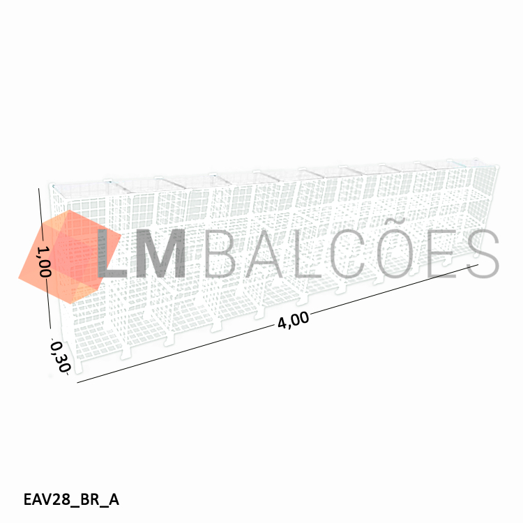 Balcão Aramado Branco MOD 40 Com Tampo de Vidro Temperado - 4,00 X 1,00 X 0,30m 1