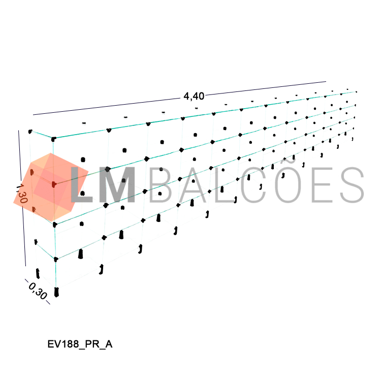 Estante de Vidro  Mod 40 -  4,40 x 1,30 x 0,30  M 1