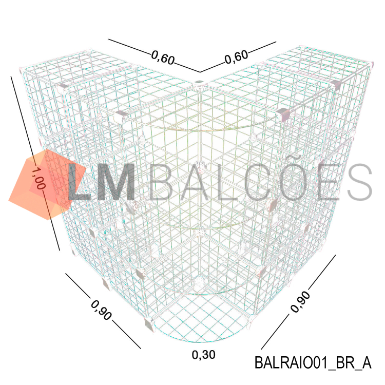 Balcão Aramado Raio em L Branco - 0,90 X 0,90 X 1,00 X 0,30 1