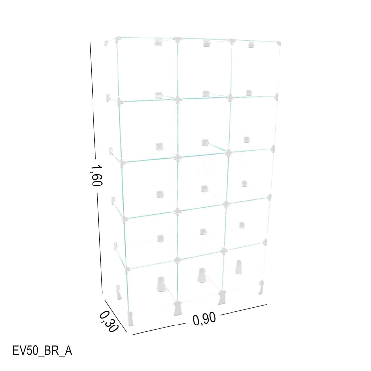 Estante de vidro temperado 4mm - C/ Conectivo Branco -  - 0,90 x 1,60 x 0,30m