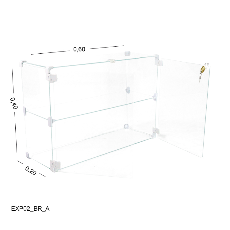 Expositor De VIdro  com Porta e Cadeado Branco - 0,60 x 0,40 x 0,20 M 1