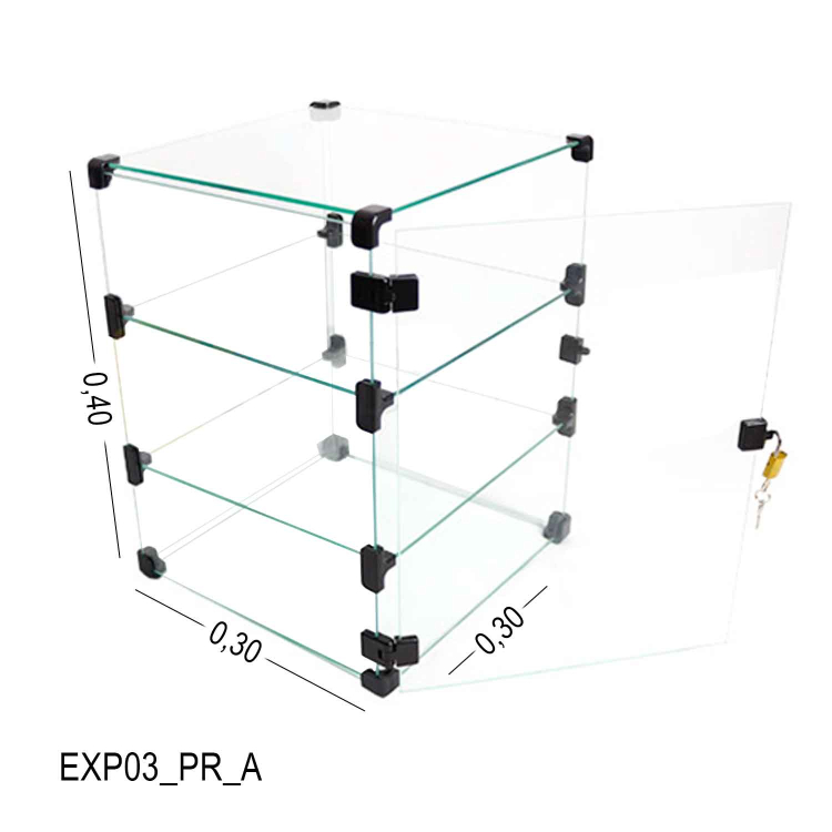 Expositor de vidro Com Porta e Cadeado  - 0,30 x 0,40 x 0,30 M 1