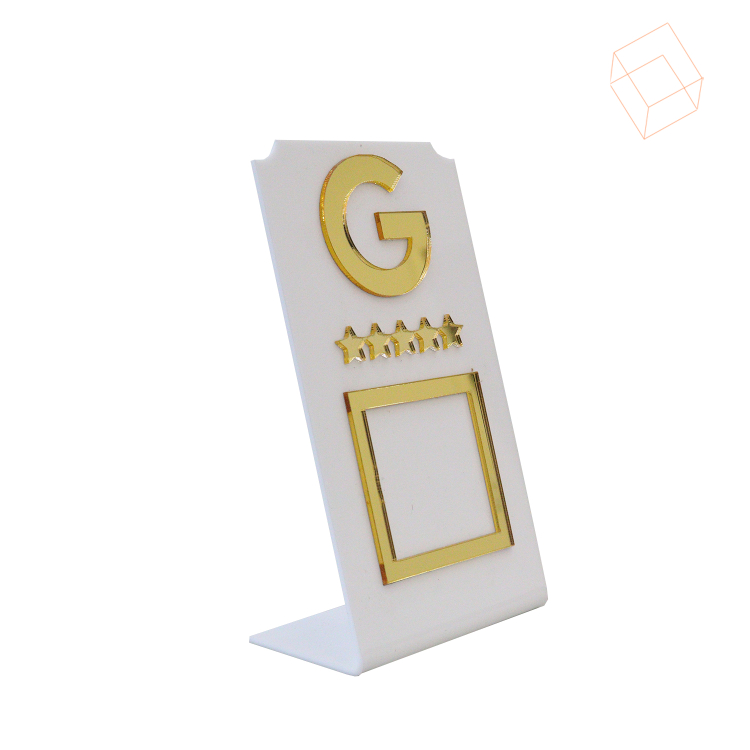 Expositor AVALIAÇOES GOOGLE - Branco com Dourado