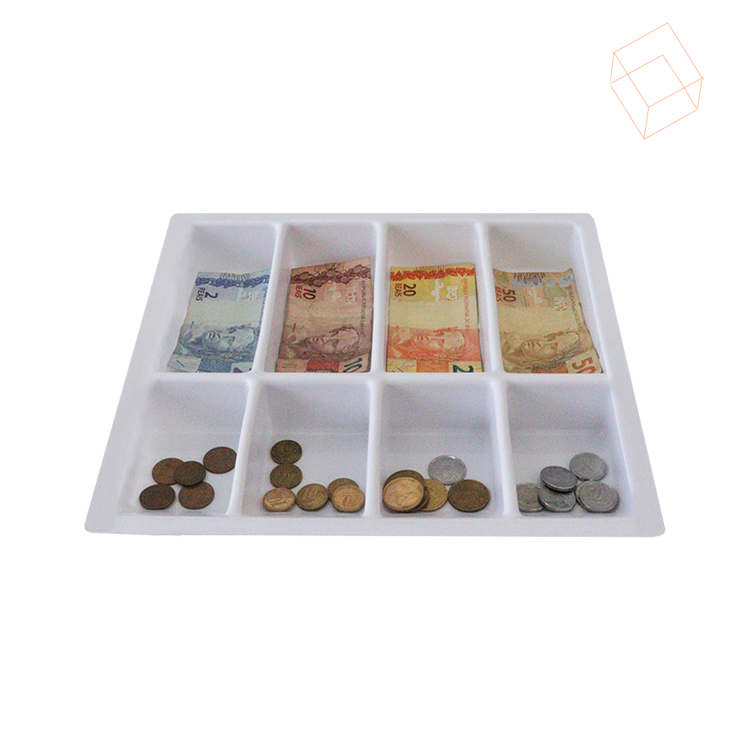 Bandeja Porta notas e moedas 33 x 29cm (4 divisórias) - Branca