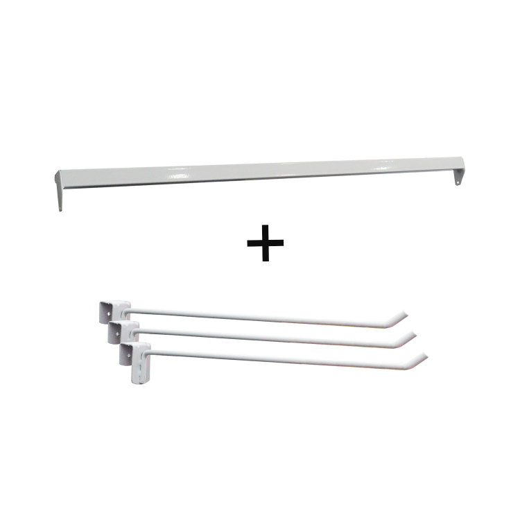 05 Porta Gancheira Branca 78 cm + 30 Ganchos Simples Branco 25 cm