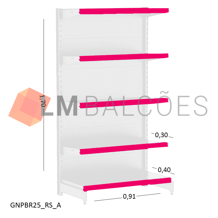 Gôndola Inicial Parede New Plus Branca - 0,91x1,70x0,40x0,30m + Porta Etiqueta Rosa 1