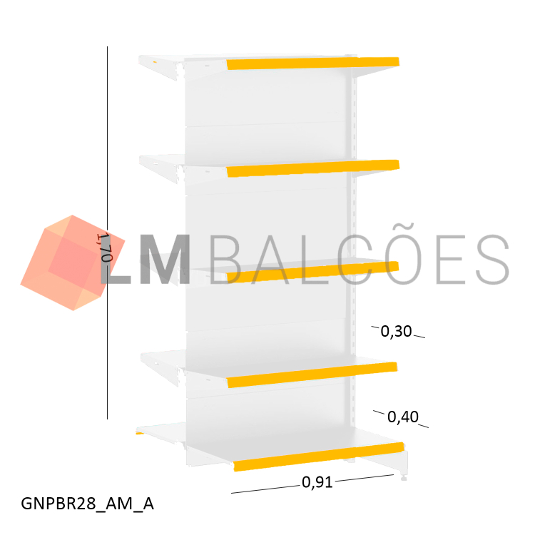 Gôndola Continuação Central New Plus Branca - 0,91x1,70x0,80x0,60m + Porta Etiqueta Amarelo 1