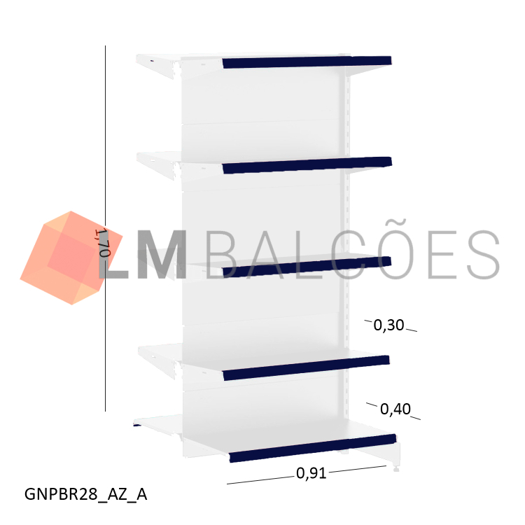 Gôndola Continuação Central New Plus Branca - 0,91x1,70x0,80x0,60m + Porta Etiqueta Azul 1