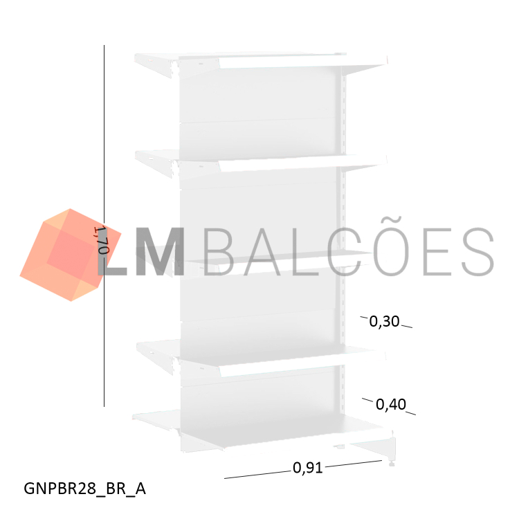 Gôndola Continuação Central New Plus Branca - 0,91x1,70x0,80x0,60m + Porta Etiqueta Branco 1