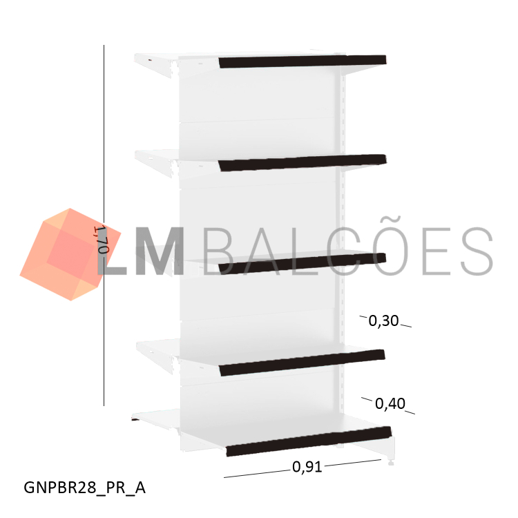 Gôndola Continuação Central New Plus Branca - 0,91x1,70x0,80x0,60m + Porta Etiqueta Preto 1