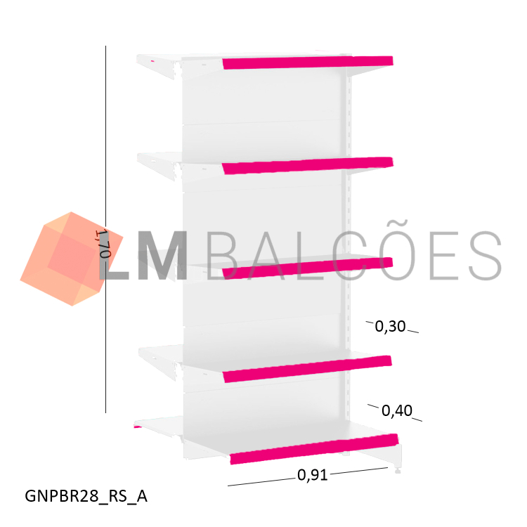 Gôndola Continuação Central New Plus Branca - 0,91x1,70x0,80x0,60m + Porta Etiqueta Rosa 1