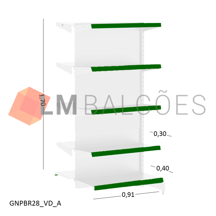Gôndola Continuação Central New Plus Branca - 0,91x1,70x0,80x0,60m + Porta Etiqueta Verde 1