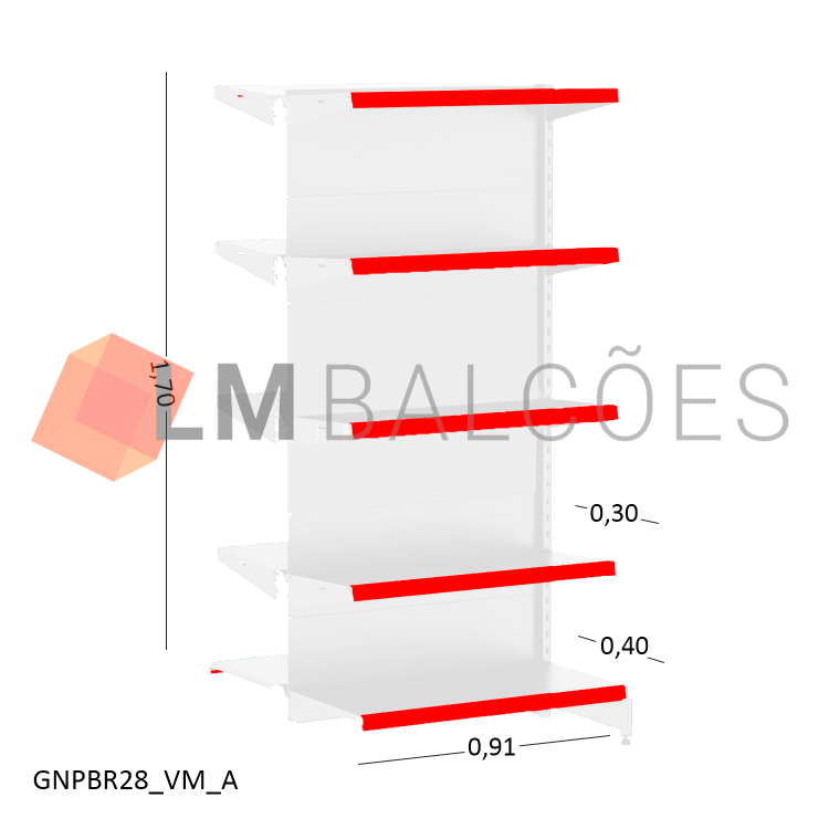 Gôndola Continuação Central New Plus Branca - 0,91x1,70x0,80x0,60m + Porta Etiqueta Vermelho 1