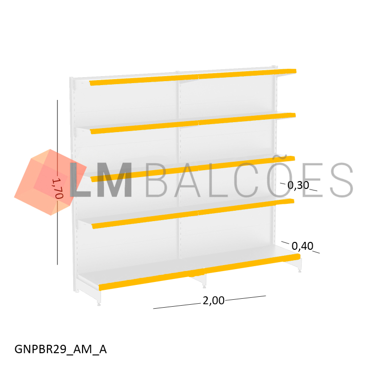 Gôndola Parede New Plus Branca - 2,00x1,70x0,40x0,30m + Porta Etiqueta Amarelo 1