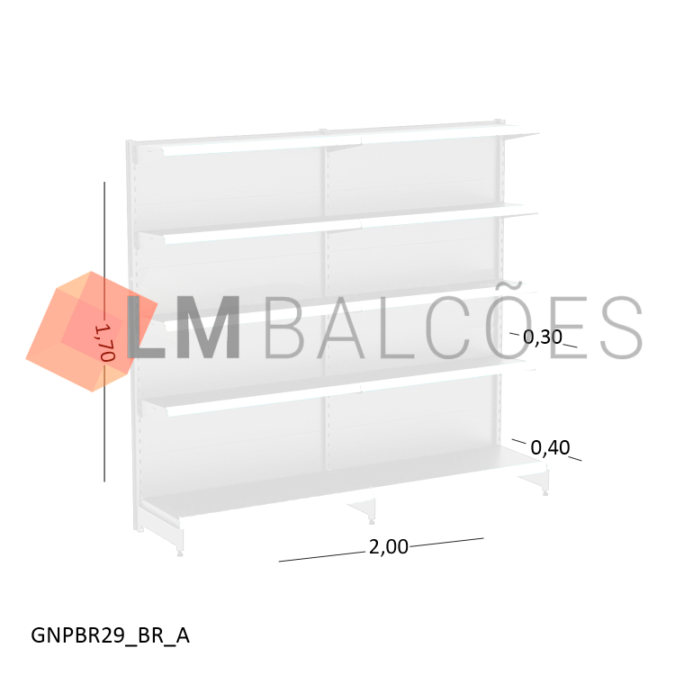 Gôndola Parede New Plus Branca - 2,00x1,70x0,40x0,30m + Porta Etiqueta Branco 1
