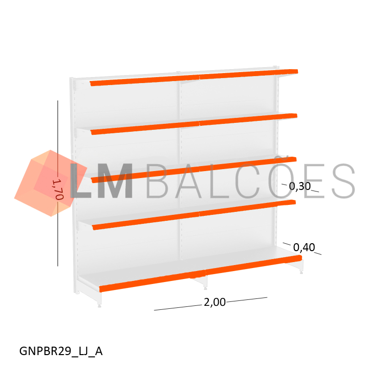 Gôndola Parede New Plus Branca - 2,00x1,70x0,40x0,30m + Porta Etiqueta Laranja 1