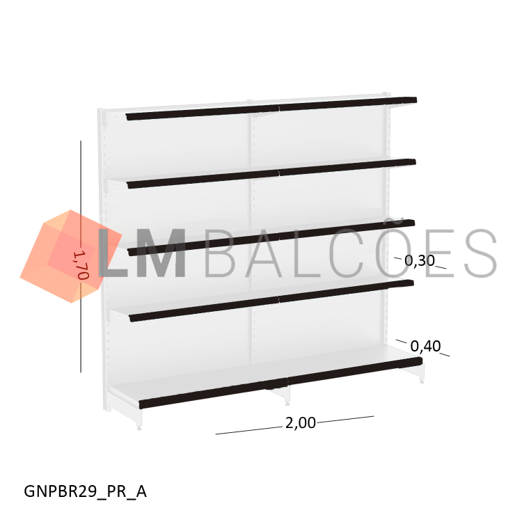 Gôndola Parede New Plus Branca - 2,00x1,70x0,40x0,30m + Porta Etiqueta Preto 1