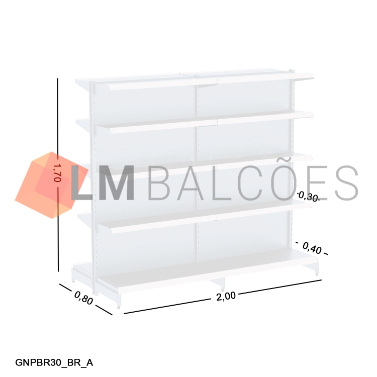 Gôndola Central New Plus Branca - 2,00x1,70x0,40x0,30m + Porta Etiqueta Branco 1