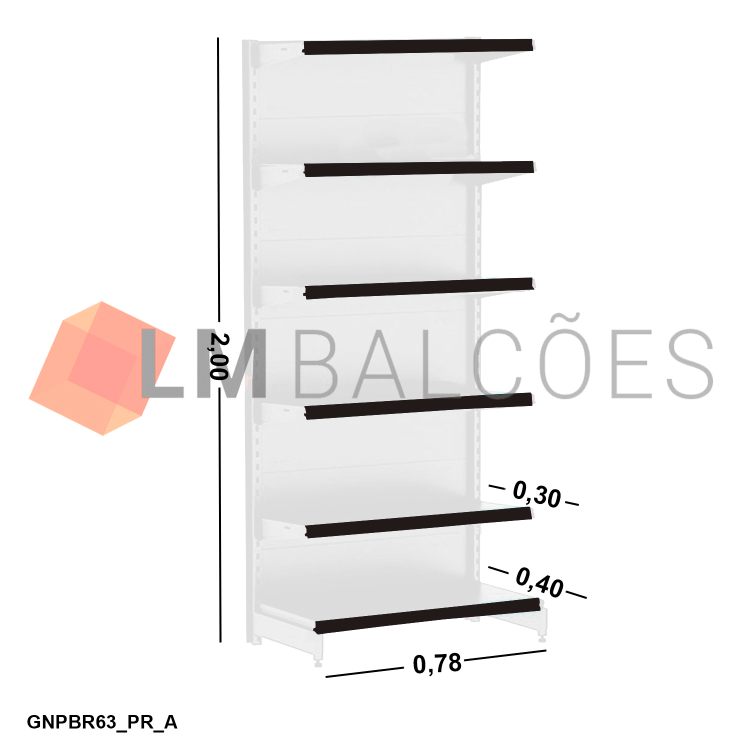 Gôndola Ponta New Plus Branca - 0,78x2,00x0,40x0,30m + Porta Etiqueta Preto 1