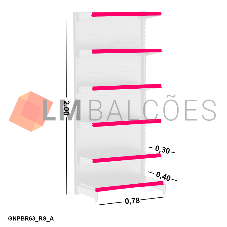 Gôndola Ponta New Plus Branca - 0,78x2,00x0,40x0,30m + Porta Etiqueta Rosa 1