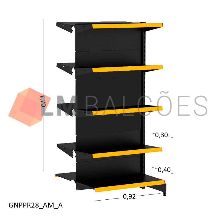 Gôndola Continuação Central New Plus Preta - 0,91x1,70x0,80x0,60m + Porta Etiqueta Amarelo 1
