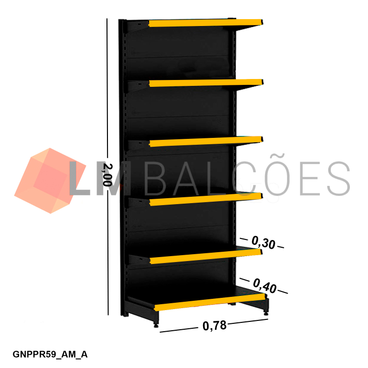 Gôndola Ponta New Plus Preta - 0,78x2,00x0,40x0,30m + Porta Etiqueta Amarelo 1