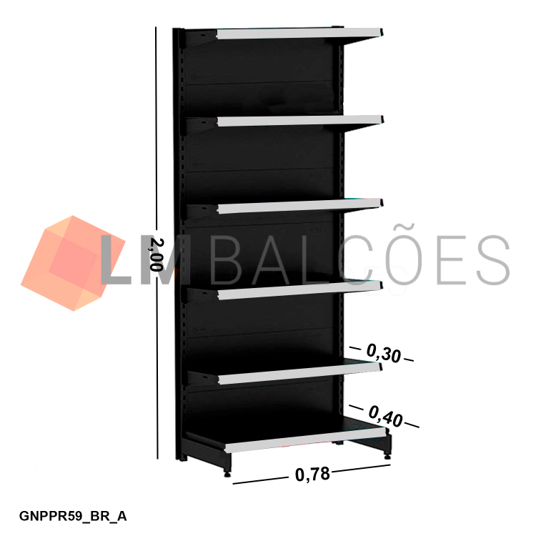 Gôndola Ponta New Plus Preta - 0,78x2,00x0,40x0,30m + Porta Etiqueta Branco 1
