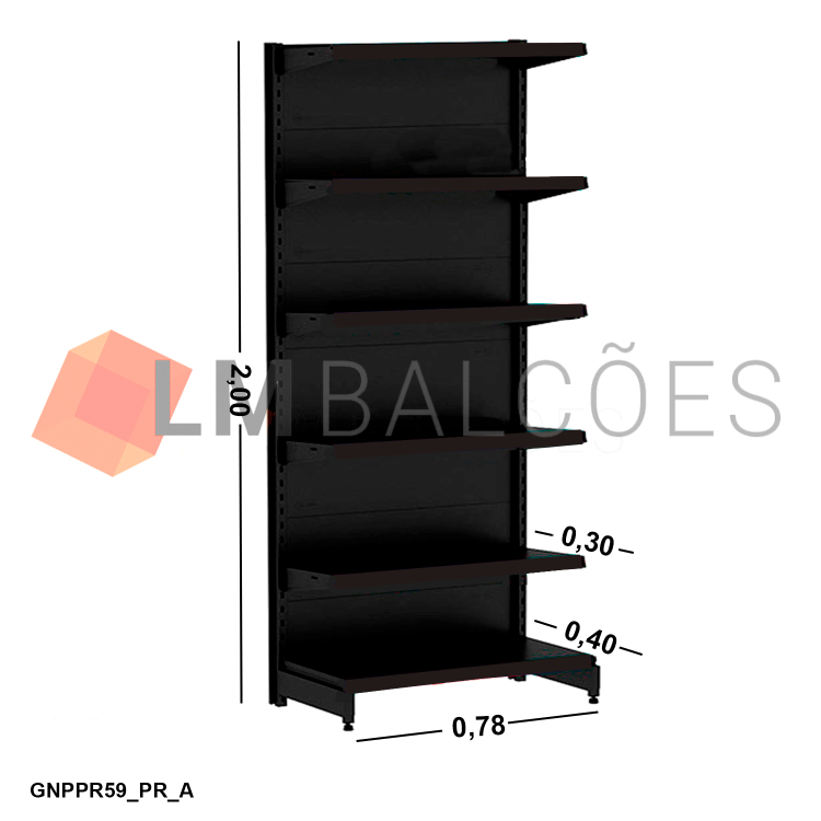 Gôndola Ponta New Plus Preta - 0,78x2,00x0,40x0,30m + Porta Etiqueta Preto 1