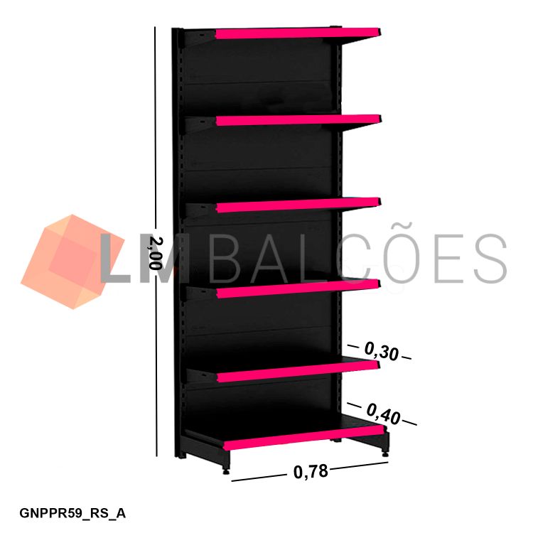 Gôndola Ponta New Plus Preta - 0,78x2,00x0,40x0,30m + Porta Etiqueta Rosa 1