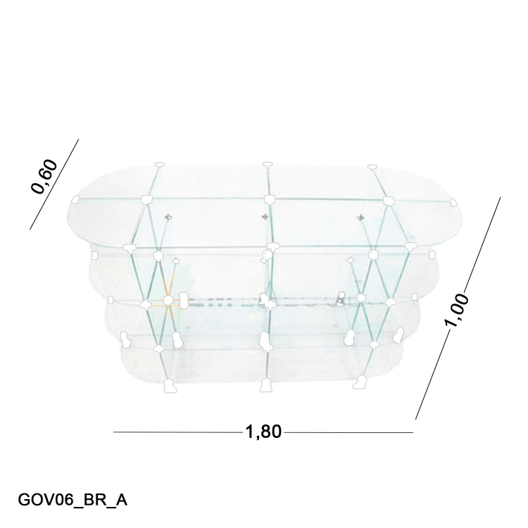 Gôndola de Vidro Oval - 1,80 x 1,00 x 0,60 Branca 1