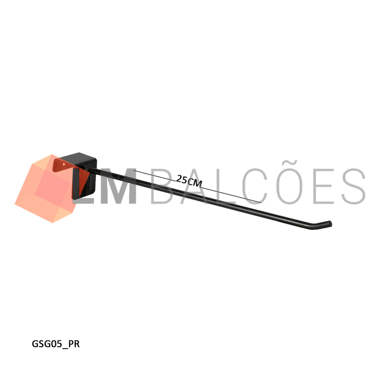 Gancho Simples p/ Gôndola 25cm - Preto 1