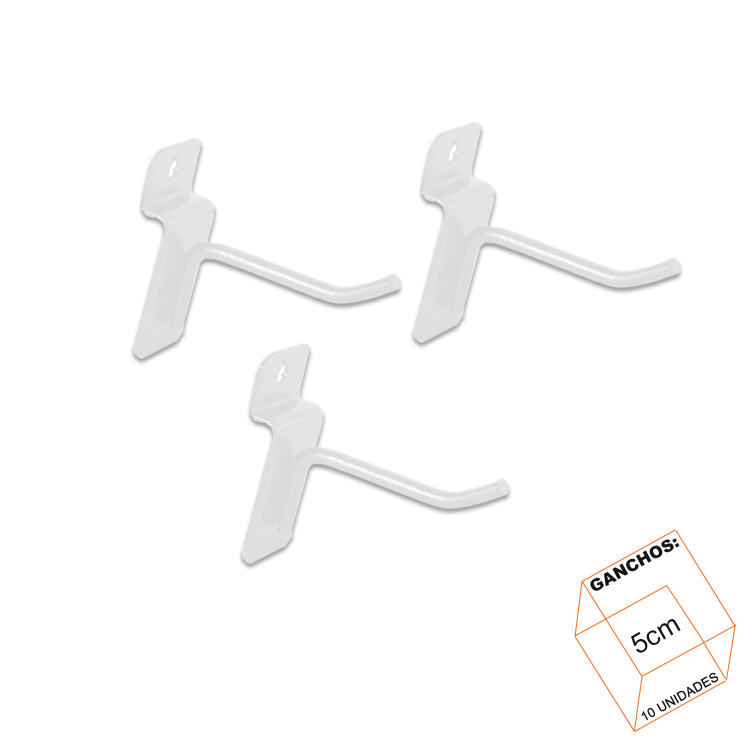 Gancho Simples Branco 5cm P/Painel Canaletado - 10 Unidades 1