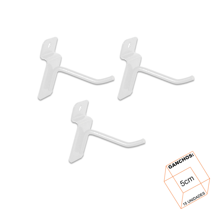 Gancho Simples Branco 5cm P/Painel Canaletado - 15 Unidades 1