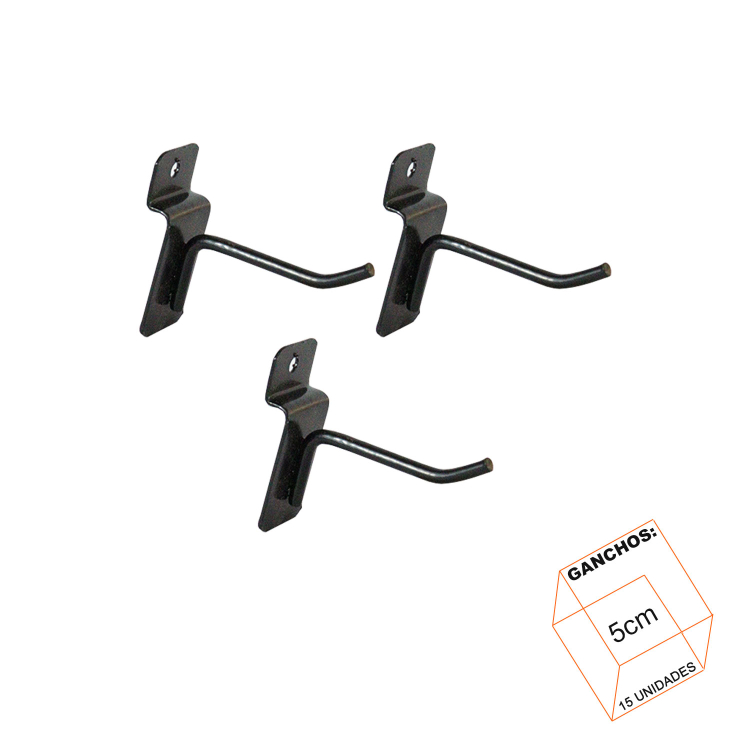 Gancho Simples Preto 5cm P/Painel Canaletado - 15 Unidades 1