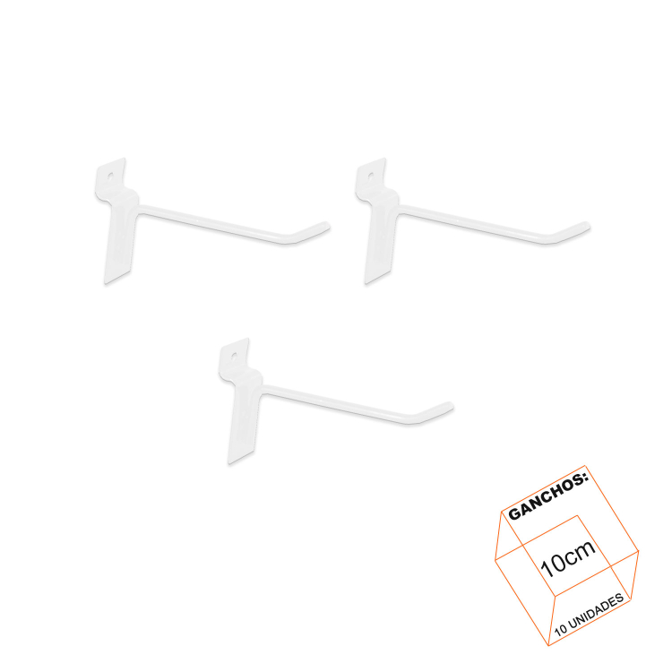 Gancho Simples Branco 10cm P/Painel Canaletado - 10 Unidades 1