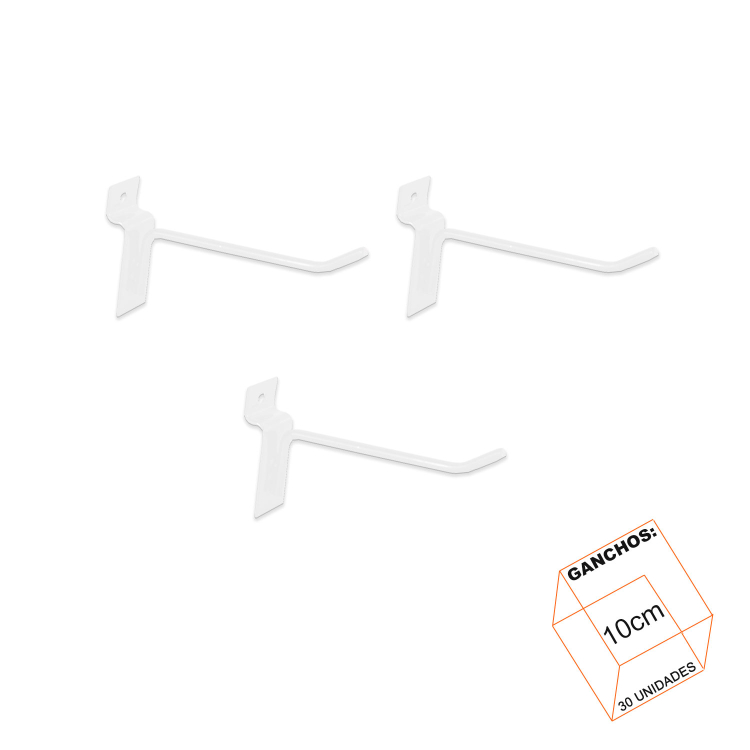 Gancho Simples Branco 10cm P/Painel Canaletado - 30 Unidades 1