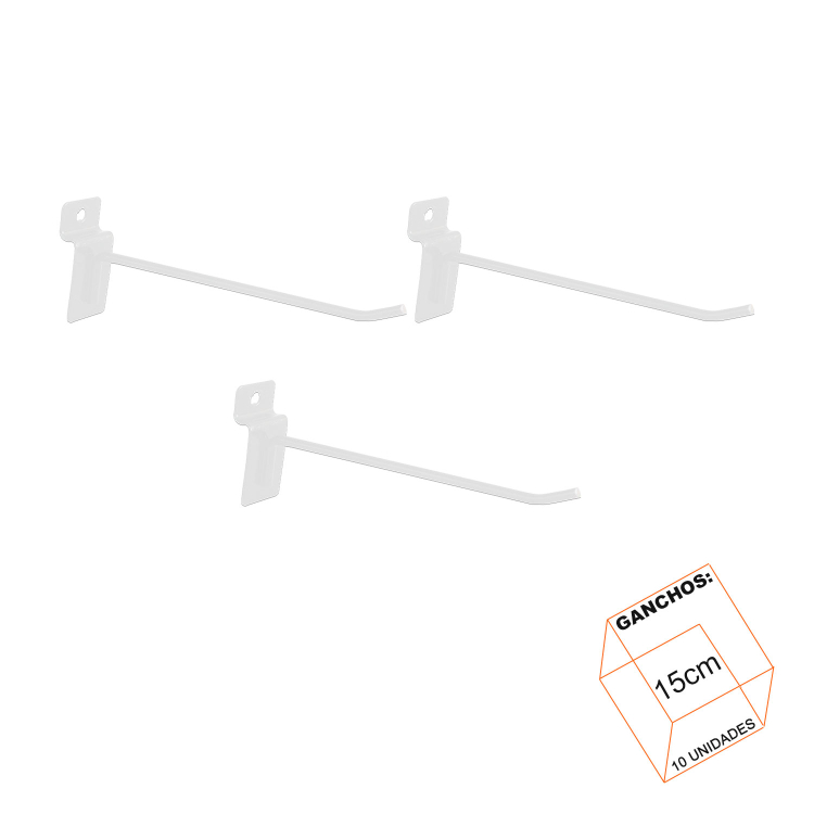 Gancho Simples Branco 15cm P/Painel Canaletado - 10 Unidades 1